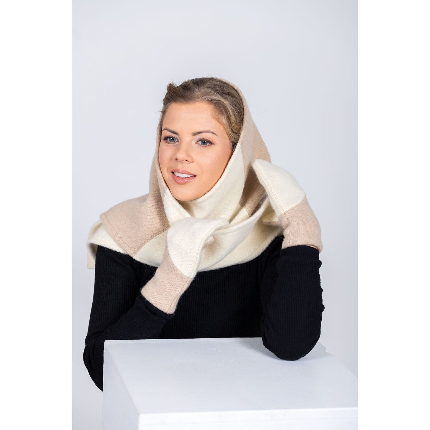 Versatile Handmade Wool Triangle Shawl - White, Beige