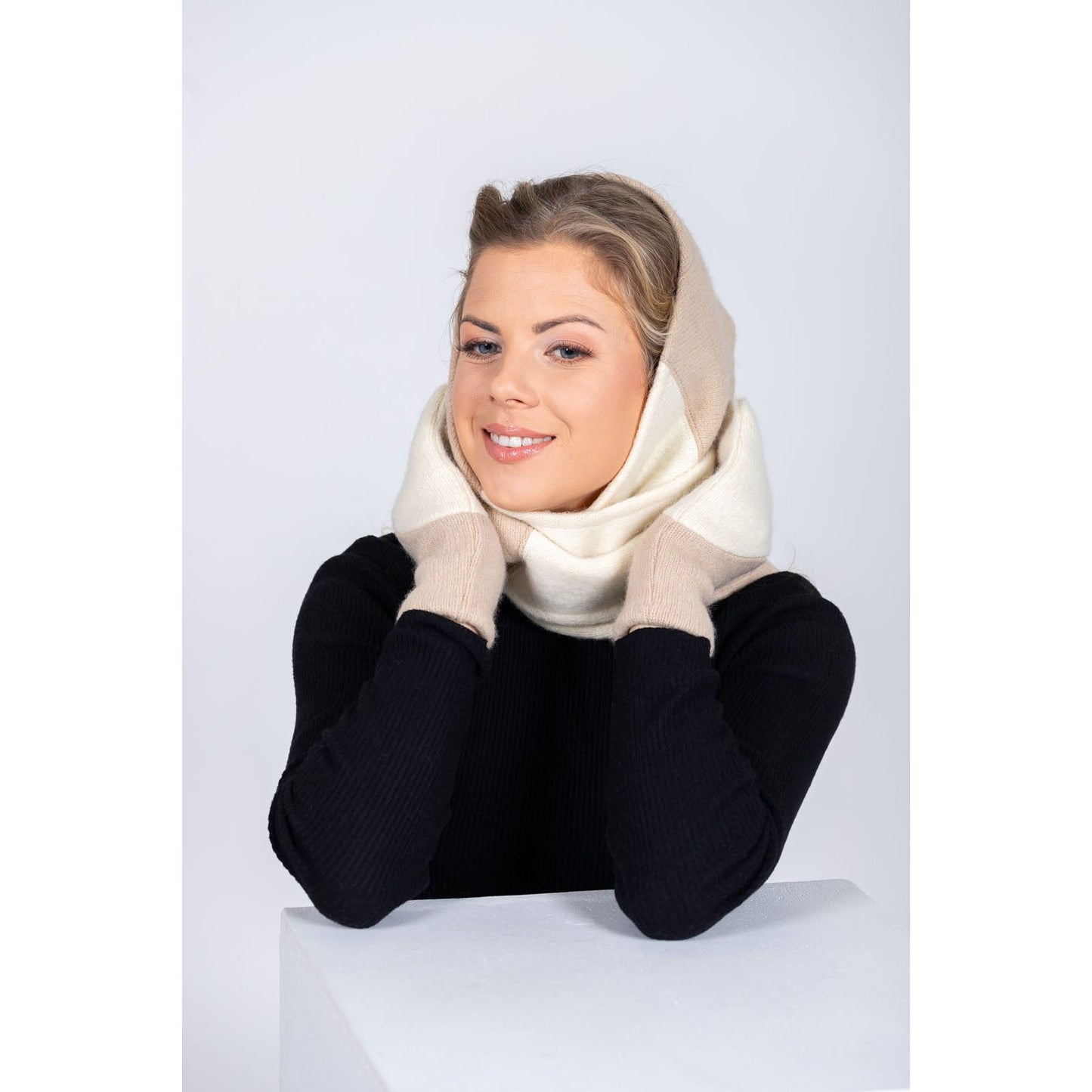 Versatile Handmade Wool Triangle Shawl - White, Beige