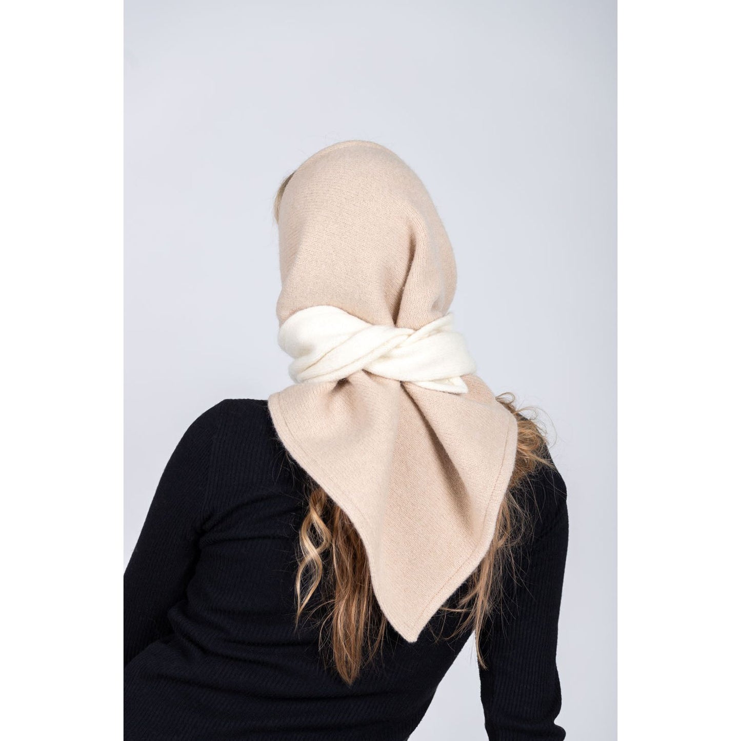 Versatile Handmade Wool Triangle Shawl - White, Beige