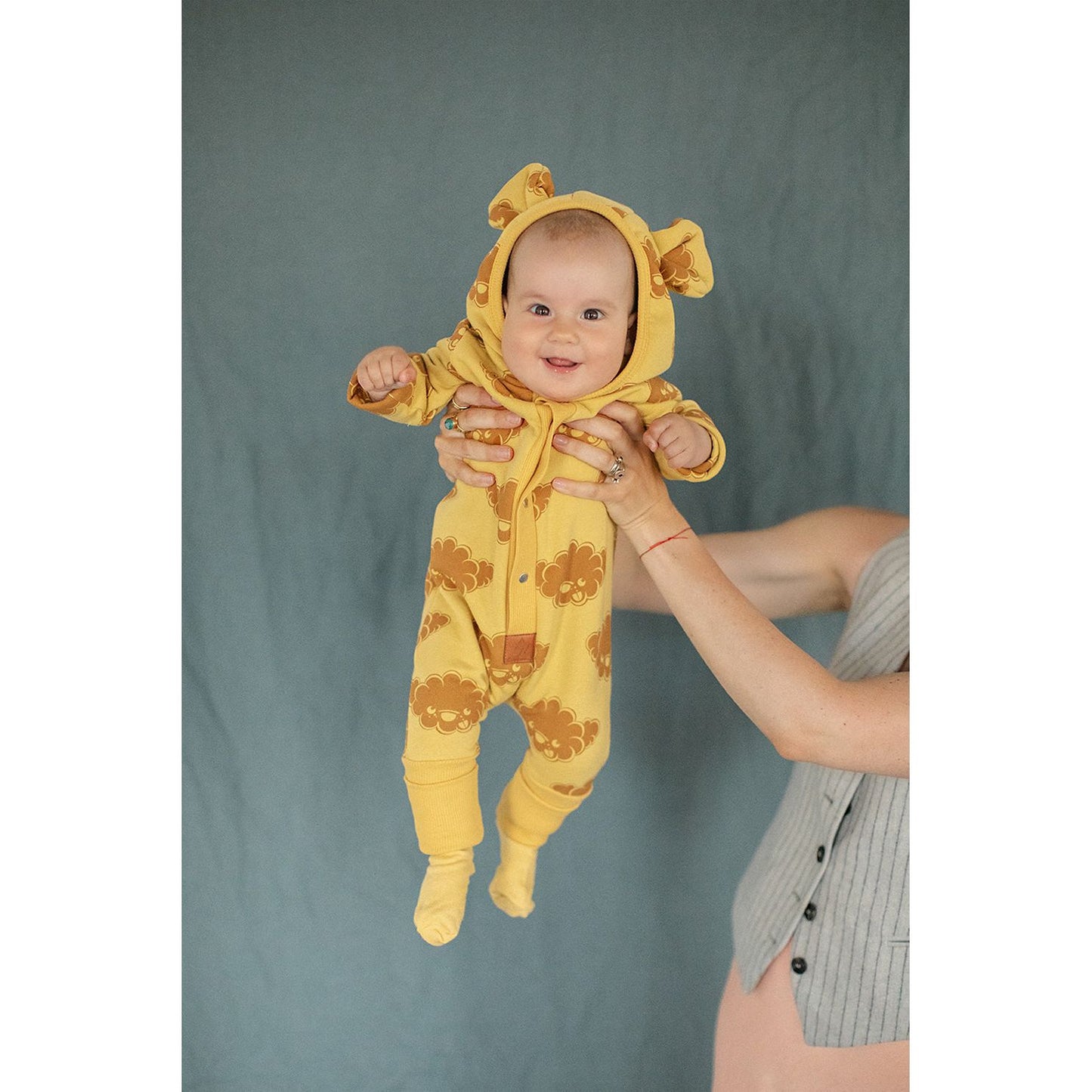 Eared Jumpsuit for Babies and Kids - Yellow with Clouds