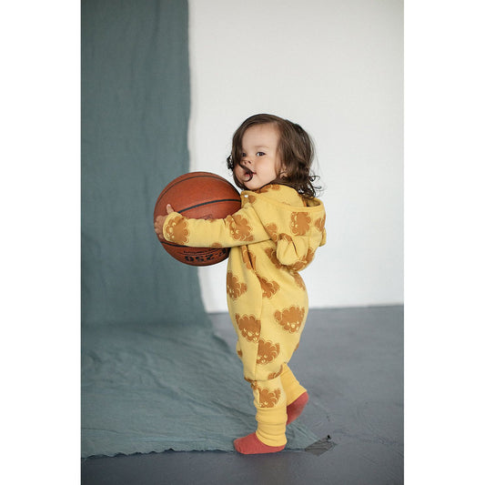 Eared Jumpsuit for Babies and Kids - Yellow with Clouds