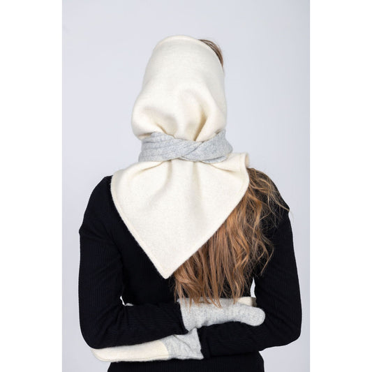 Versatile Handmade Wool Triangle Shawl - White, Lightest Grey