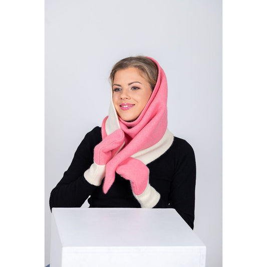 Versatile Handmade Wool Triangle Shawl - Pink, White