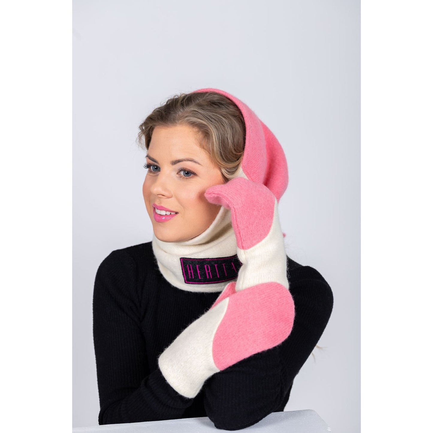 Versatile Handmade Wool Triangle Shawl - Pink, White