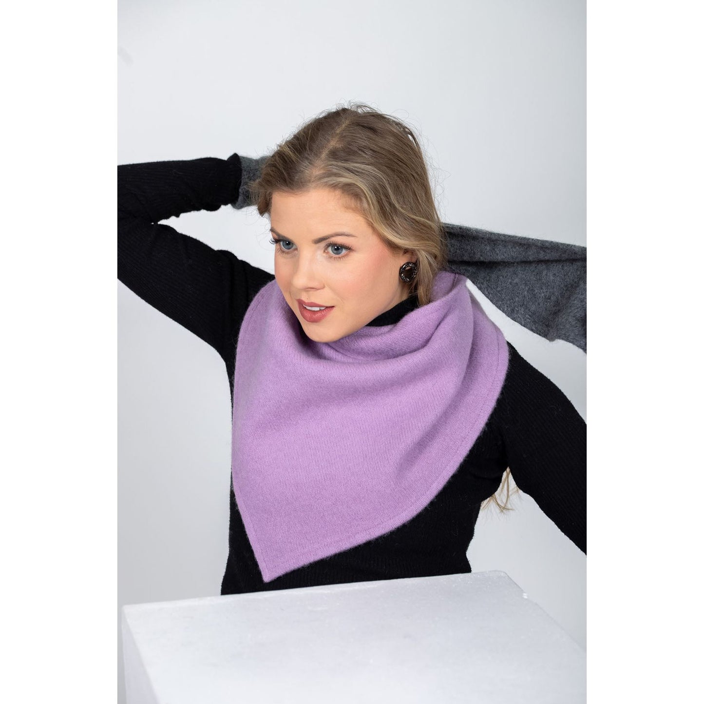 Versatile Handmade Wool Triangle Shawl - Lilac, Medium Grey