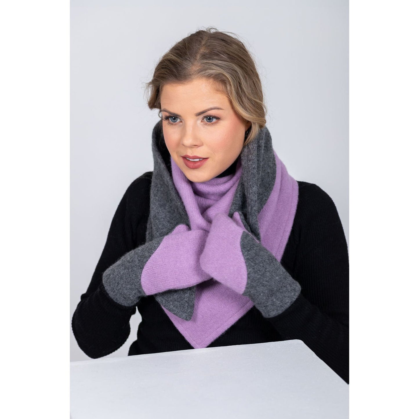 Versatile Handmade Wool Triangle Shawl - Lilac, Medium Grey