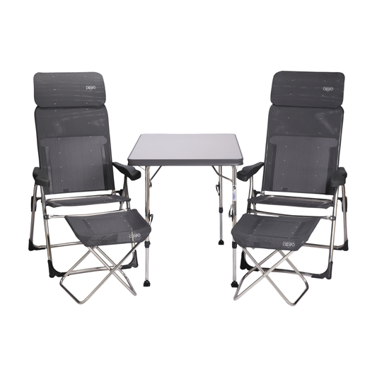 Kalustesarja Crespo AL/213 CTR -pöytä, 2 tuolia 110kg + 2 jalkatukea