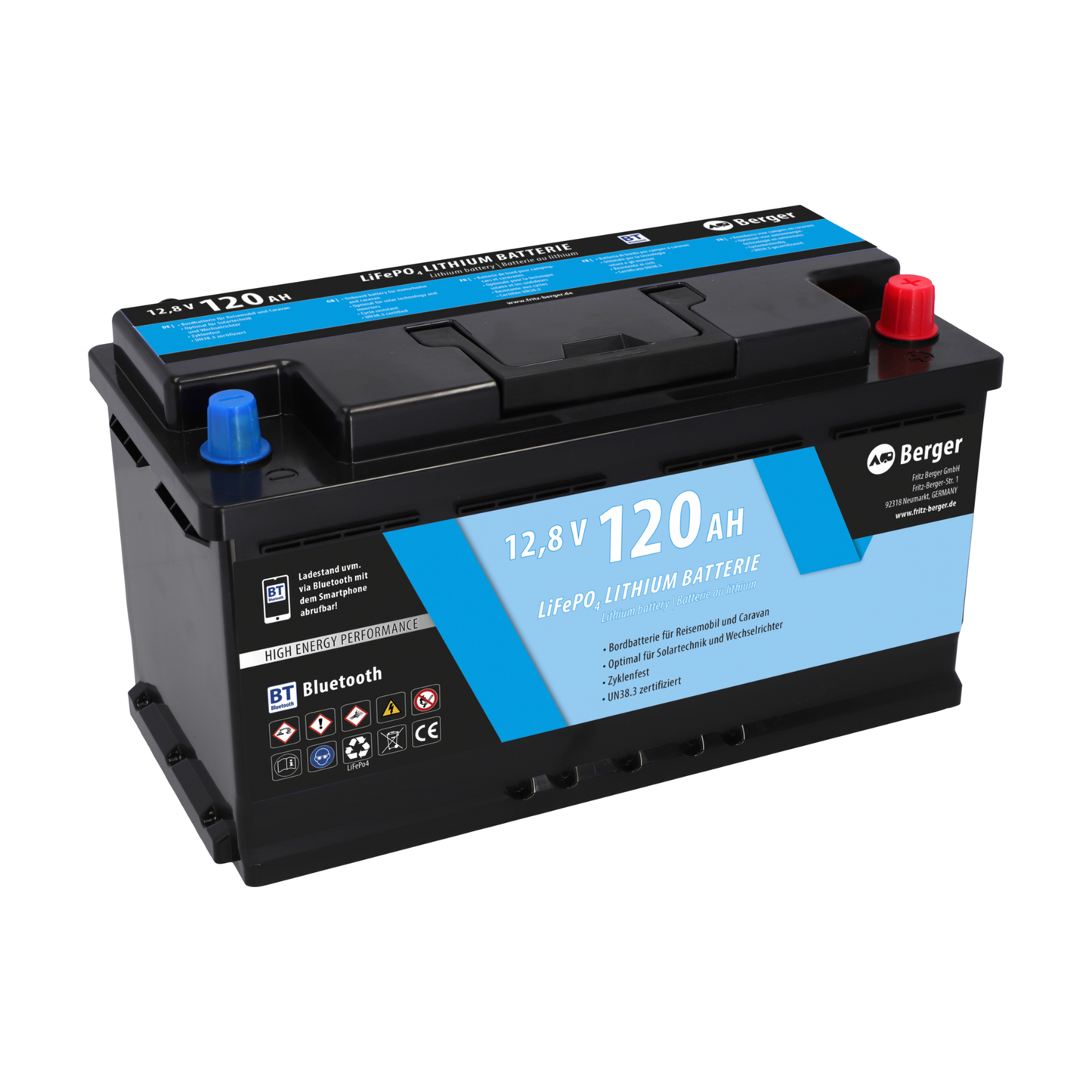 Berger LiFePO4 -litiumakku 120 Ah 12 V Bluetooth Ilman lämmitystä