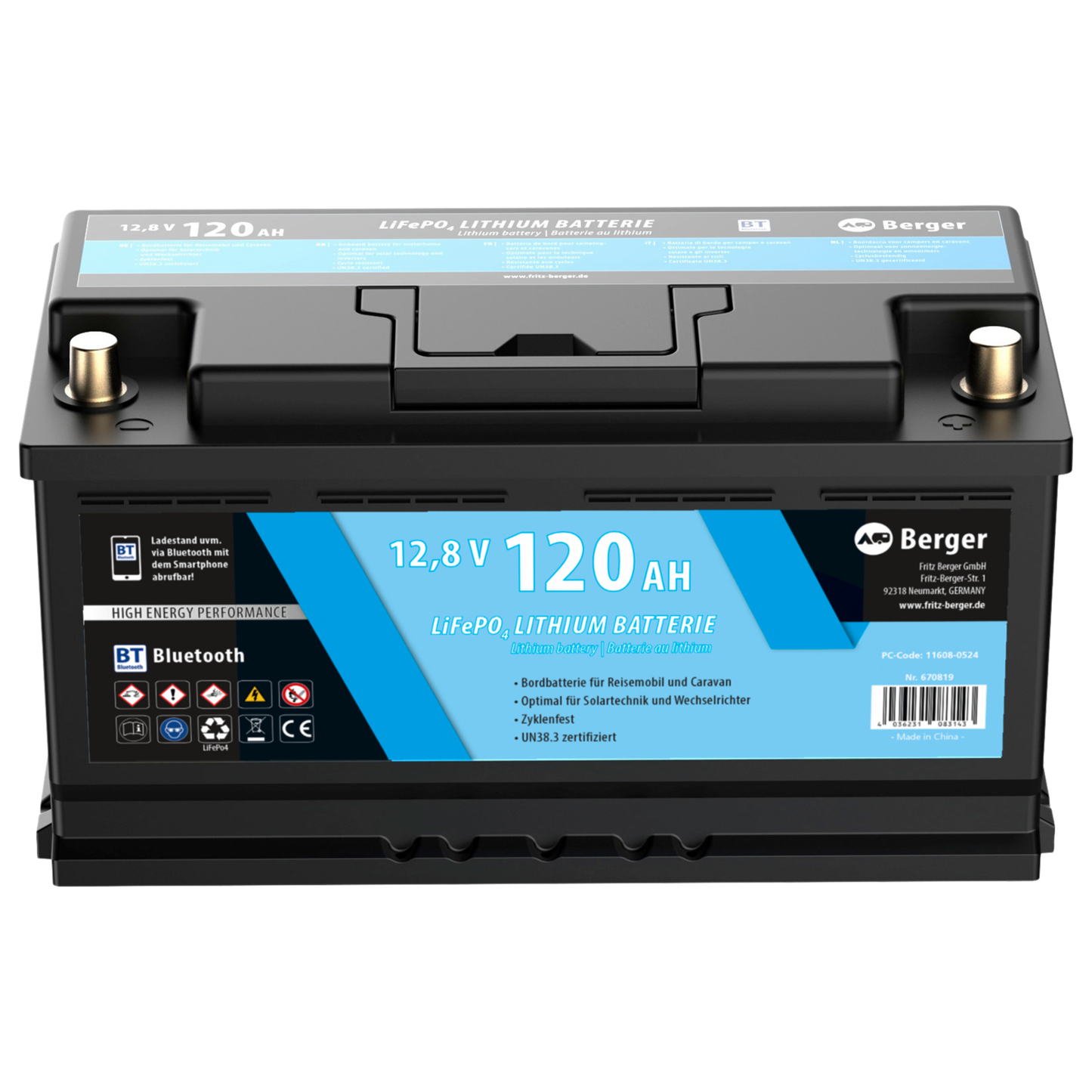 Berger LiFePO4 -litiumakku 120 Ah 12 V Bluetooth Ilman lämmitystä