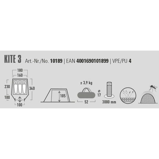 High Peak Kite 3 tunneliteltta kolmelle hengelle