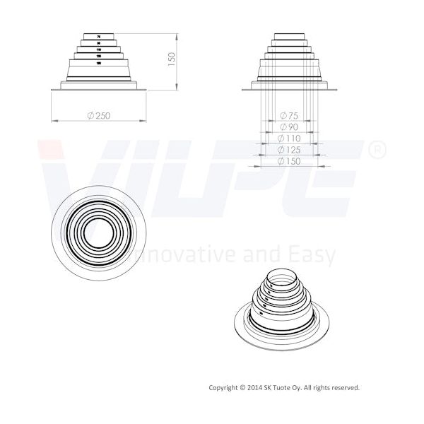 LÄPIVIENTITIIVISTE VILPE ROOFSEAL 2 SARJA 75-150 mm