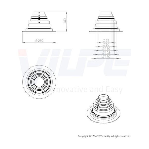 LÄPIVIENTITIIVISTE VILPE ROOFSEAL 2 SARJA 75-150 mm