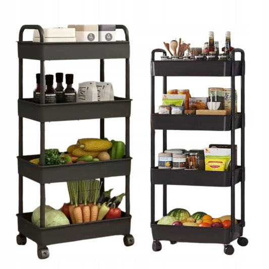 Liikuteltava hyllykkö neljällä tasolla (musta)