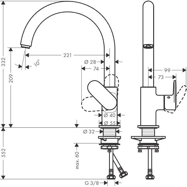 KEITTIÖHANA HANSGROHE 71870670 VERNIS BL M35 210 MUSTA