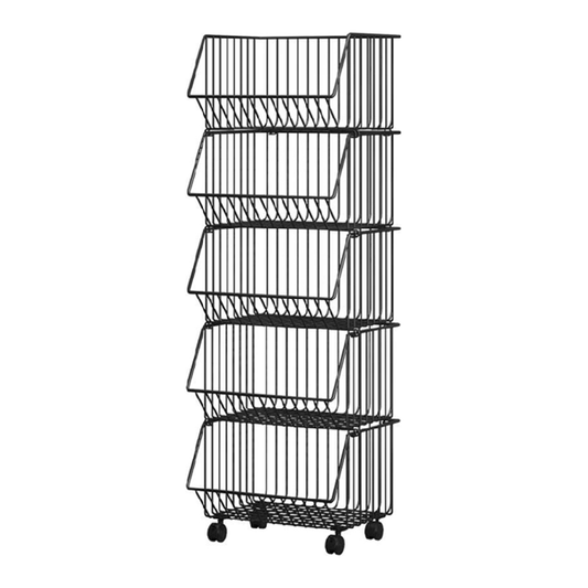 Viisitasoinen metallinen hylly pyörillä (musta)
