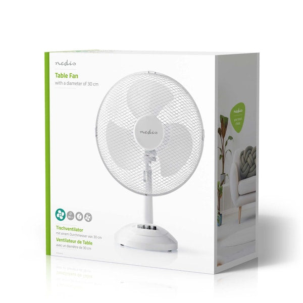 PÖYTÄTUULETIN NEDIS 30CM 30W 3-VAIHTEINEN VALKOINEN
