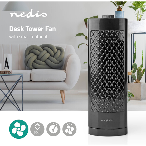 PÖYTÄTUULETIN NEDIS TORNI 33CM 25W 3-VAIHTEINEN MUSTA