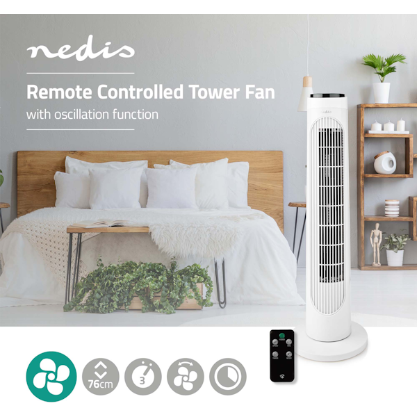 LATTIATUULETIN NEDIS TORNI 76 50W KAUKOSÄÄDIN VALKOINEN