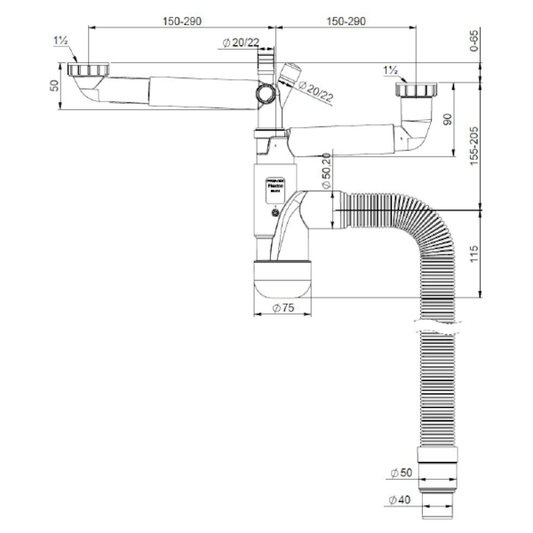 KEITTIÖVESILUKKO PREVEX FLEXLOC 2-ALTAINEN 1 1/2