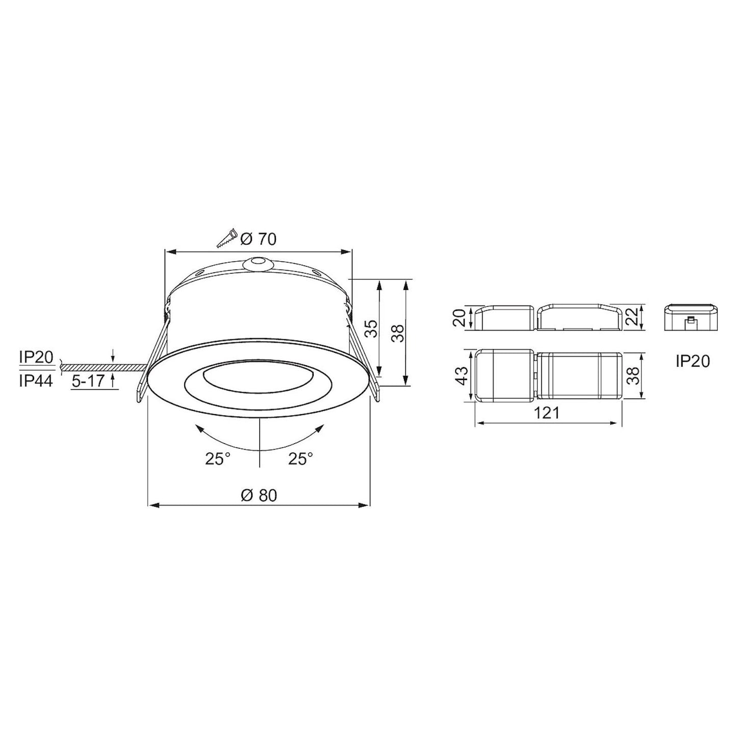 LED-alasvalo Airam Compact, Ø80x39mm, IP44, 5W/830, himmennettävä, suunnattava, valkoinen