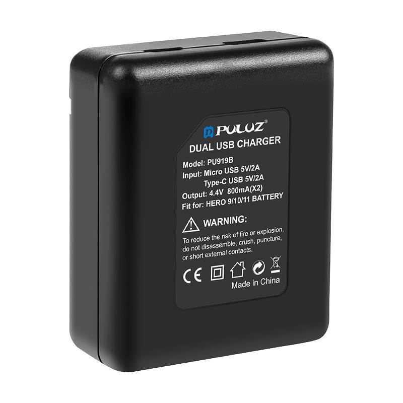 2-slot charger Puluz PU919B for GoPro Hero 9/10/11/12 - Kotikauppa