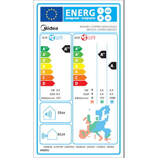ILMALÄMPÖPUMPPU MIDEA XTREME 12 SISÄYKSIKKÖ R32