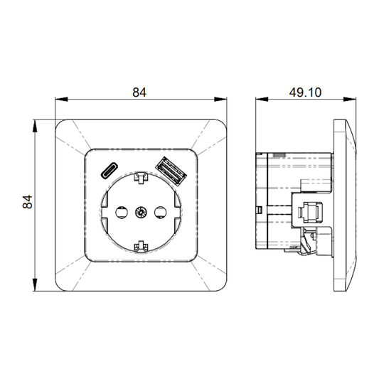 PISTORASIA UPPO OPAL 1S/16A/IP20 UPR +2xUSB MUSTA