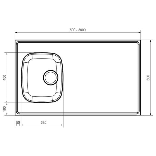 Tiskipöytä KWC Tuula 1000 1000x600 mm rst kiiltävällä pinnalla