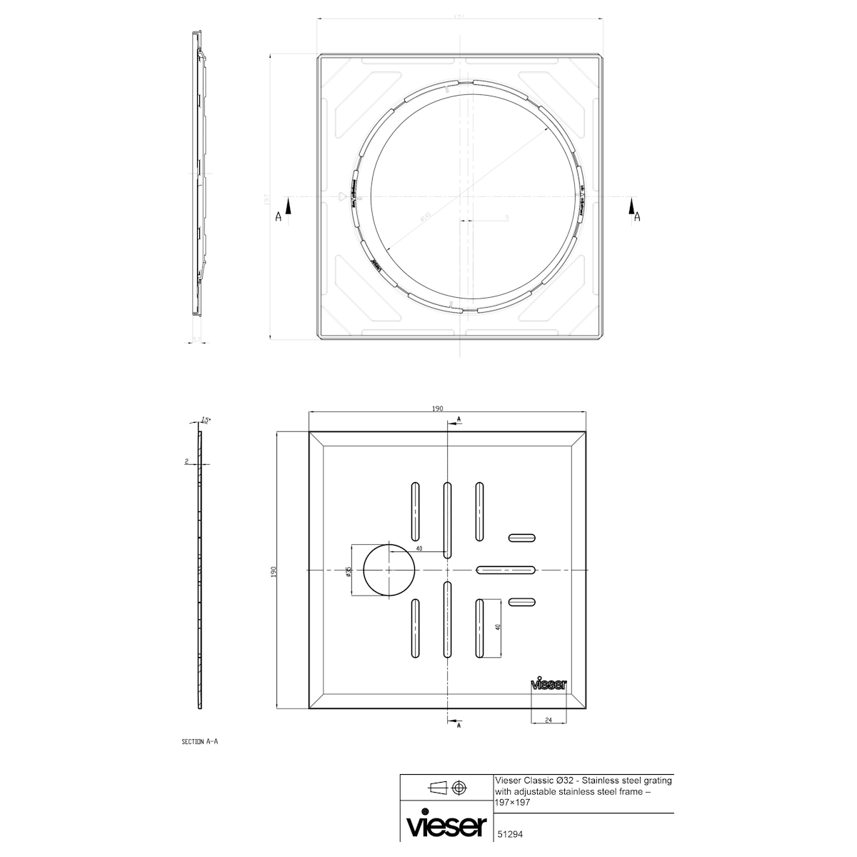 NELIÖKANSI VIESER 197x197 CLASSIC 32mm RST KEHYS