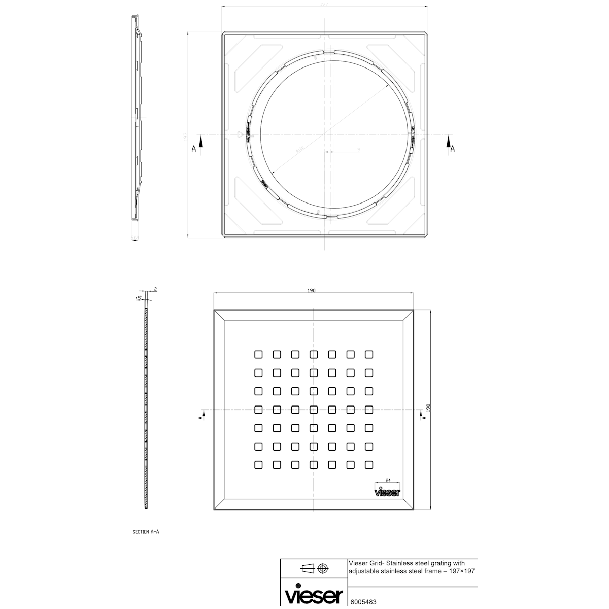 NELIÖKANSI VIESER 197x197 GRID TERÄSKEHYS