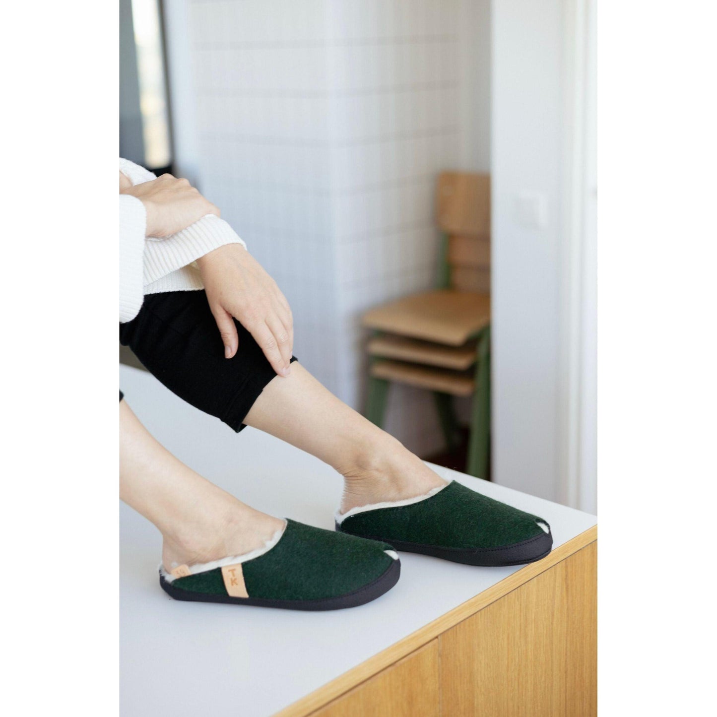 TOKU Brussels Slippers with Lambswool - Dark Green