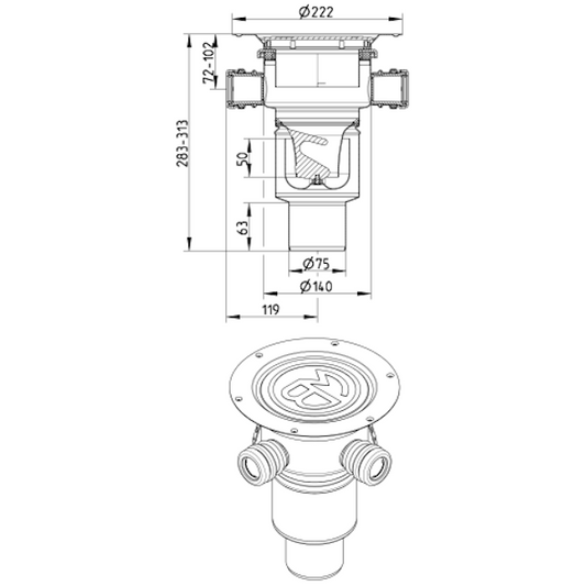 LATTIAKAIVO MULTI SÄÄD. HST 75 PYSTY 3xSIVUL.SIS.VESILUKKO