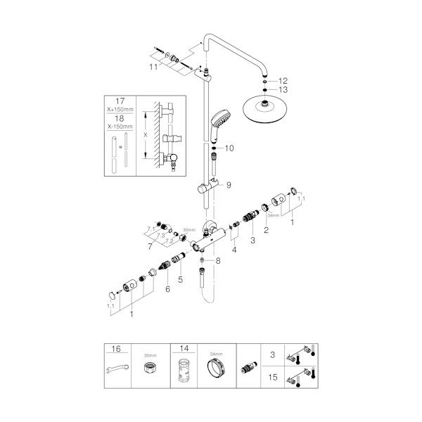 SUIHKUJÄRJESTELMÄ GROHE 26703000 TEMPESTA COSMO 210
