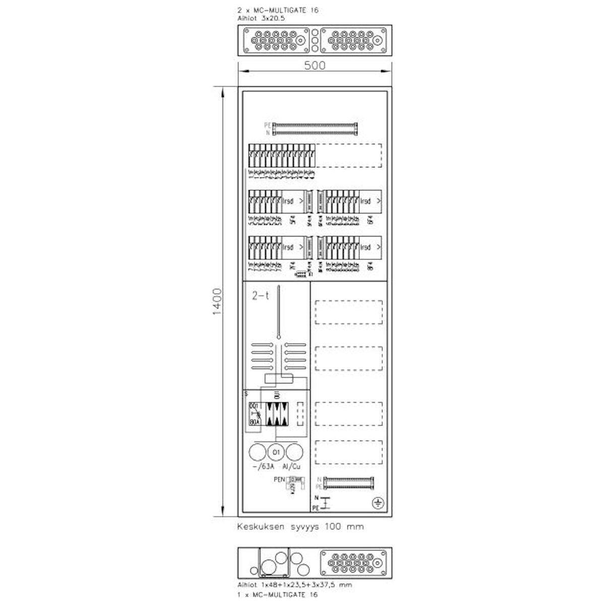 MITTAUSKESKUS UPPO/PI FE BOXER 3836 2T-Y V 63A IP30 FE
