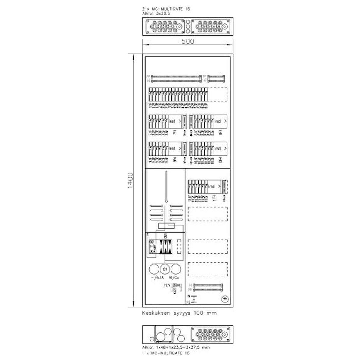 MITTAUSKESKUS UPPO/PI FE BOXER 3848P63-Y V 63A IP30