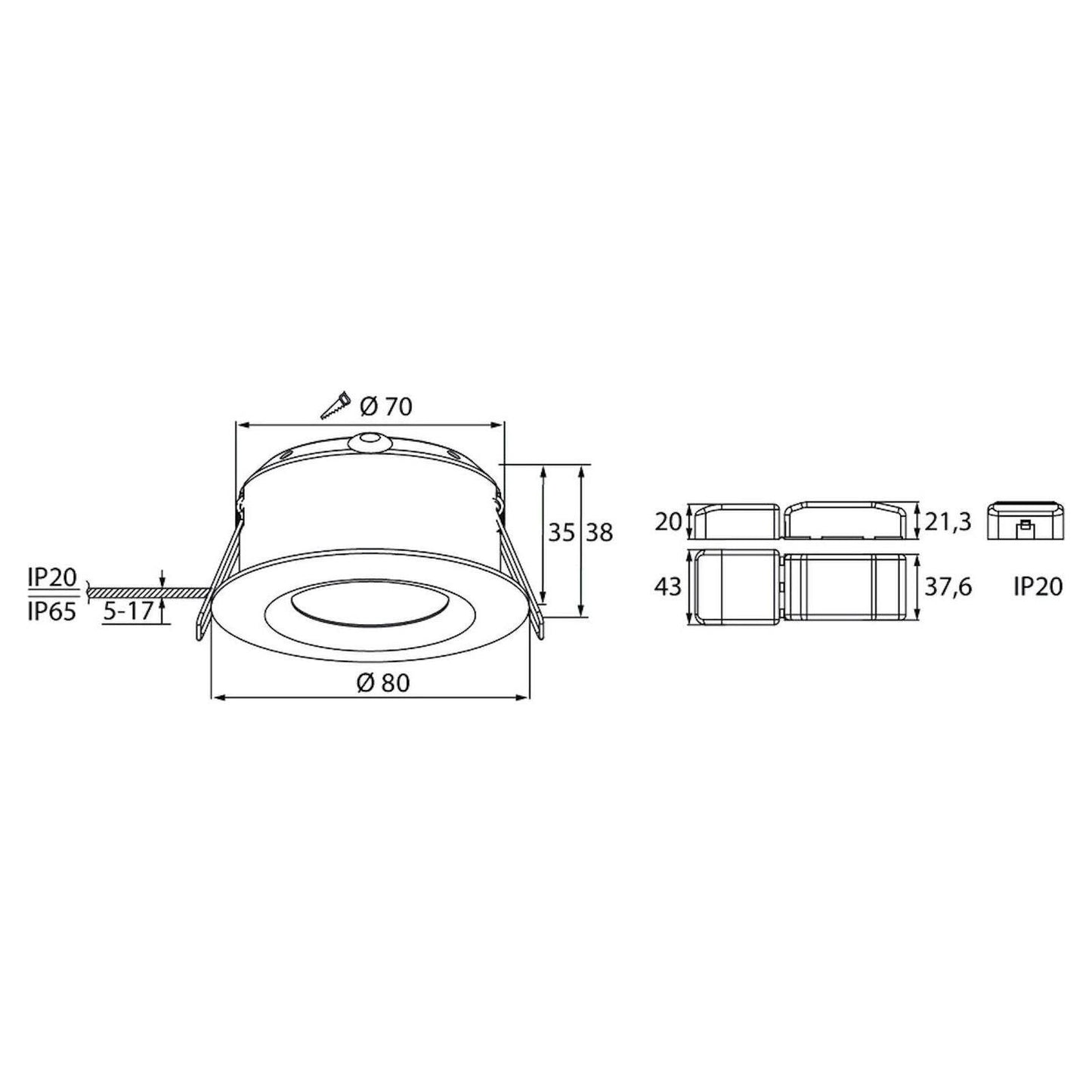 LED-alasvalo Airam Compact Ø80x38 mm IP65 5W/840 himmennettävä valkoinen