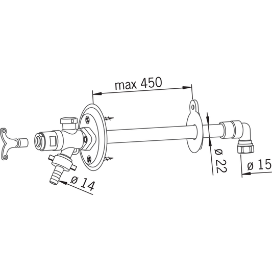VESIPOSTIVENTTIILI ORAS 431415 DN15x15mm L=250-450mm