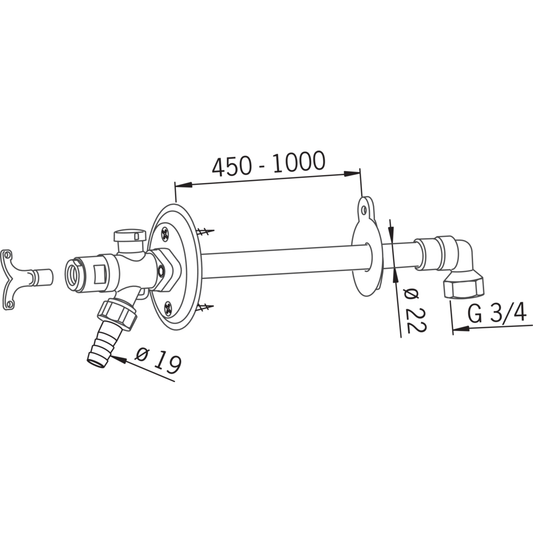 VESIPOSTIVENTTIILI ORAS 431520 DN20x3/4SK L=450-1000mm