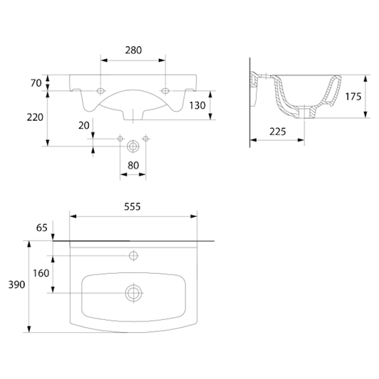 PESUALLAS POLARIA SC 550 POSLIINI VALKOINEN 550x400mm