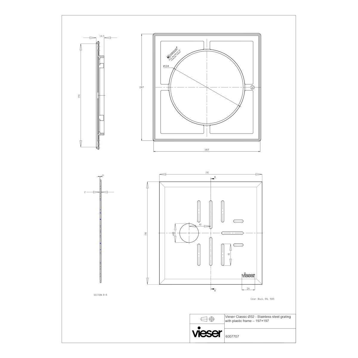 NELIÖKANSI VIESER 197x197 CLASSIC+ 32mm MUSTA
