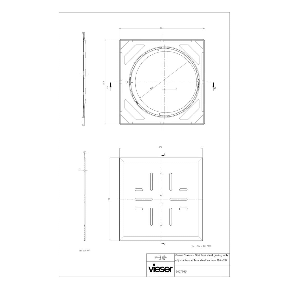 NELIÖKANSI VIESER 197x197 CLASSIC+ MUSTA RST KEHYS
