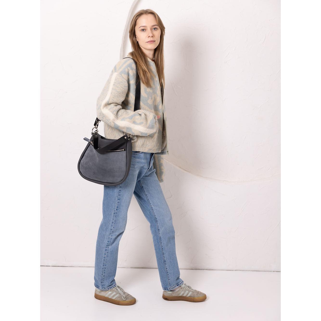 STELLA Leather Handbag - Grey & Suede