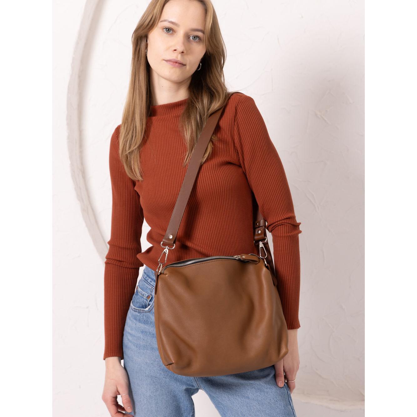ROBIN Leather Handbag Large - Camel Brown