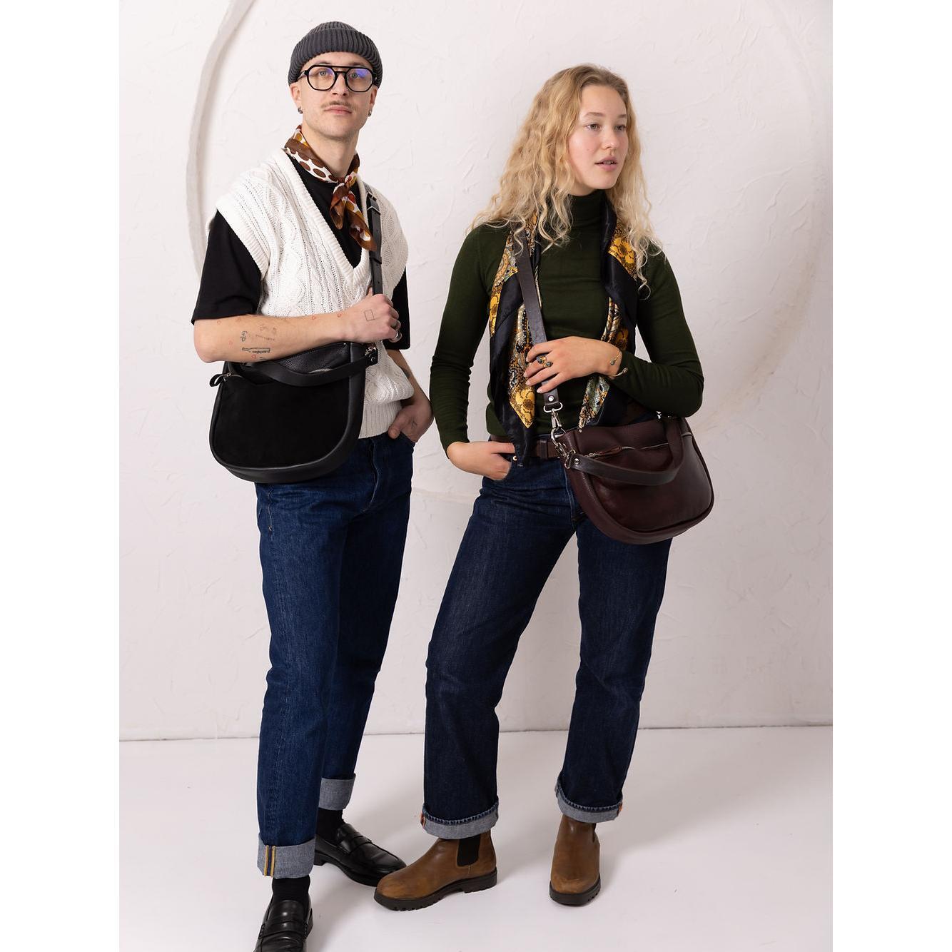 STELLA Leather Handbag - Black & Suede