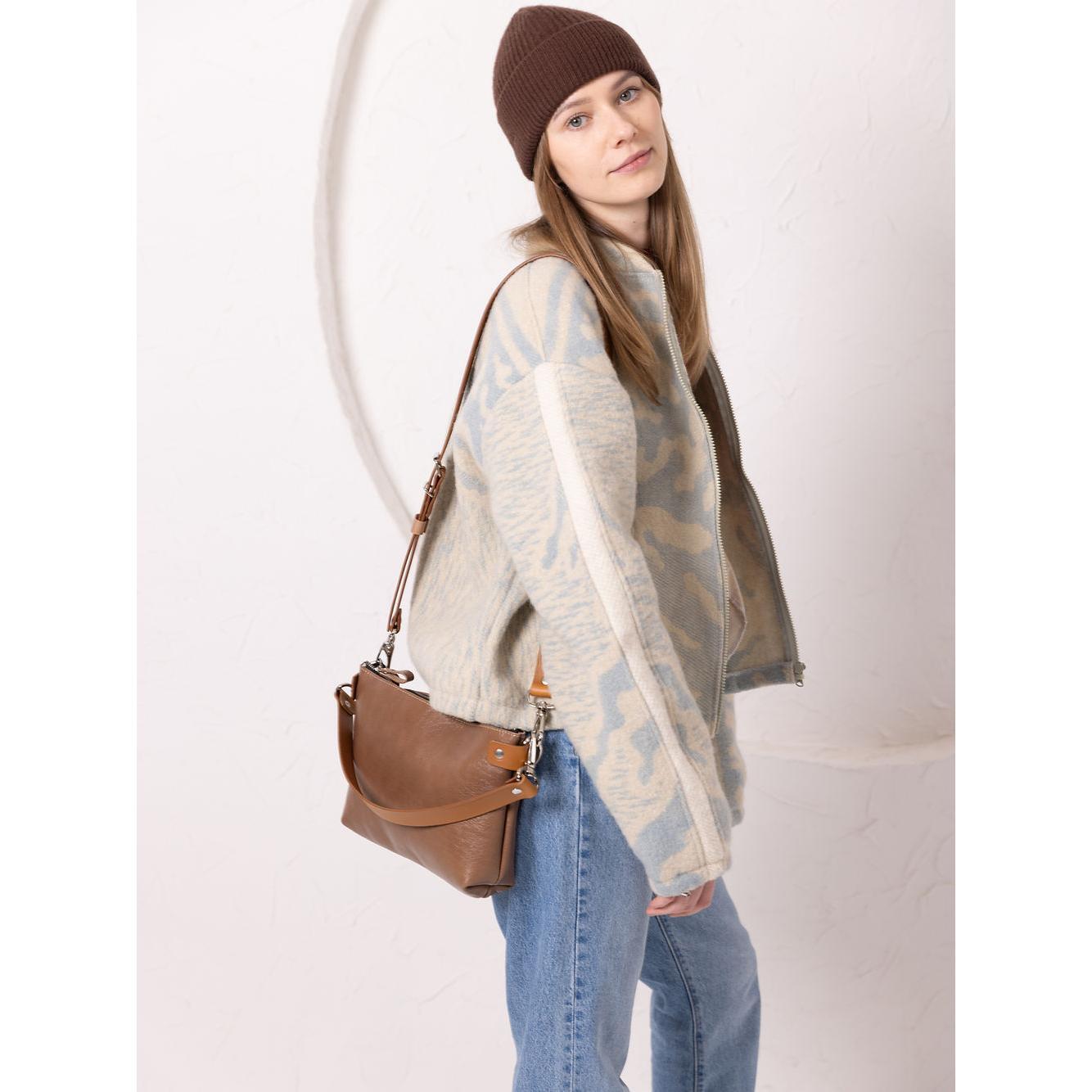 TOMMY Leather Bag with Two Handles - Cappuccino