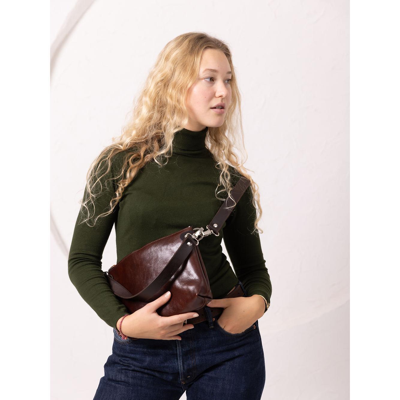 TOMMY Leather Bag with Two Handles - Cognac