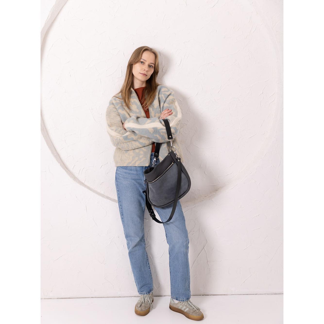 STELLA Leather Handbag - Grey & Suede