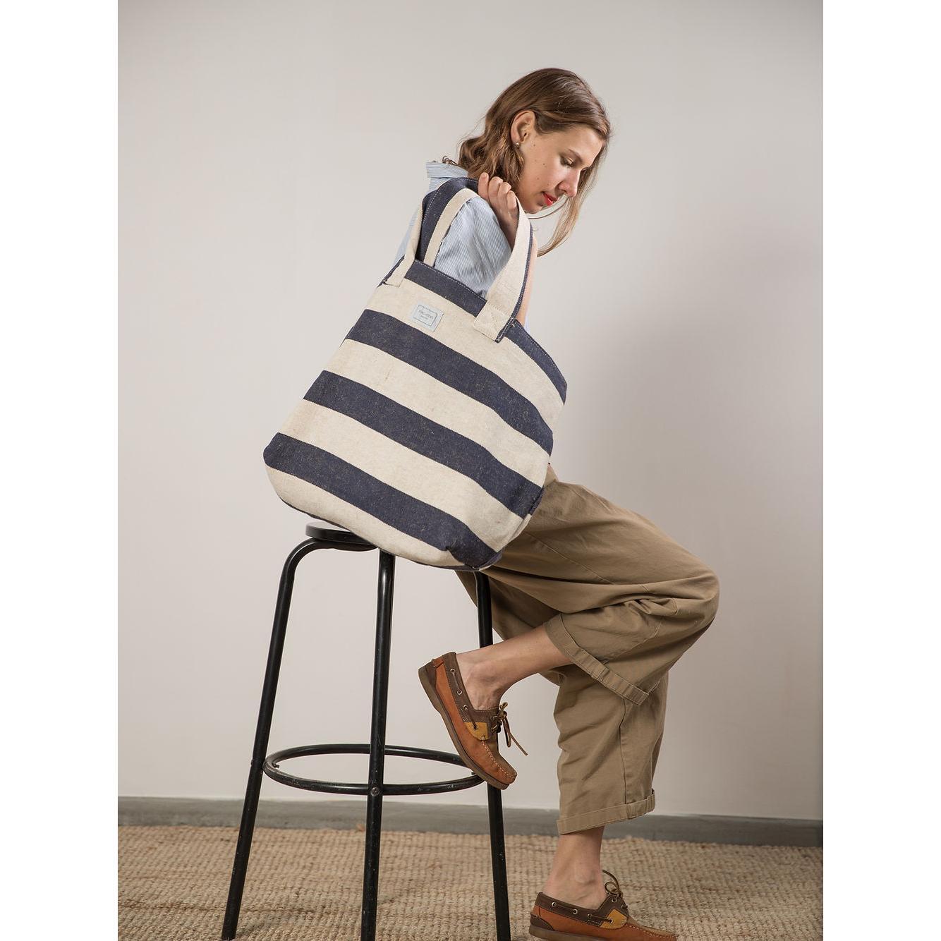 BEACH BAG - Reclaimed stripe canvas