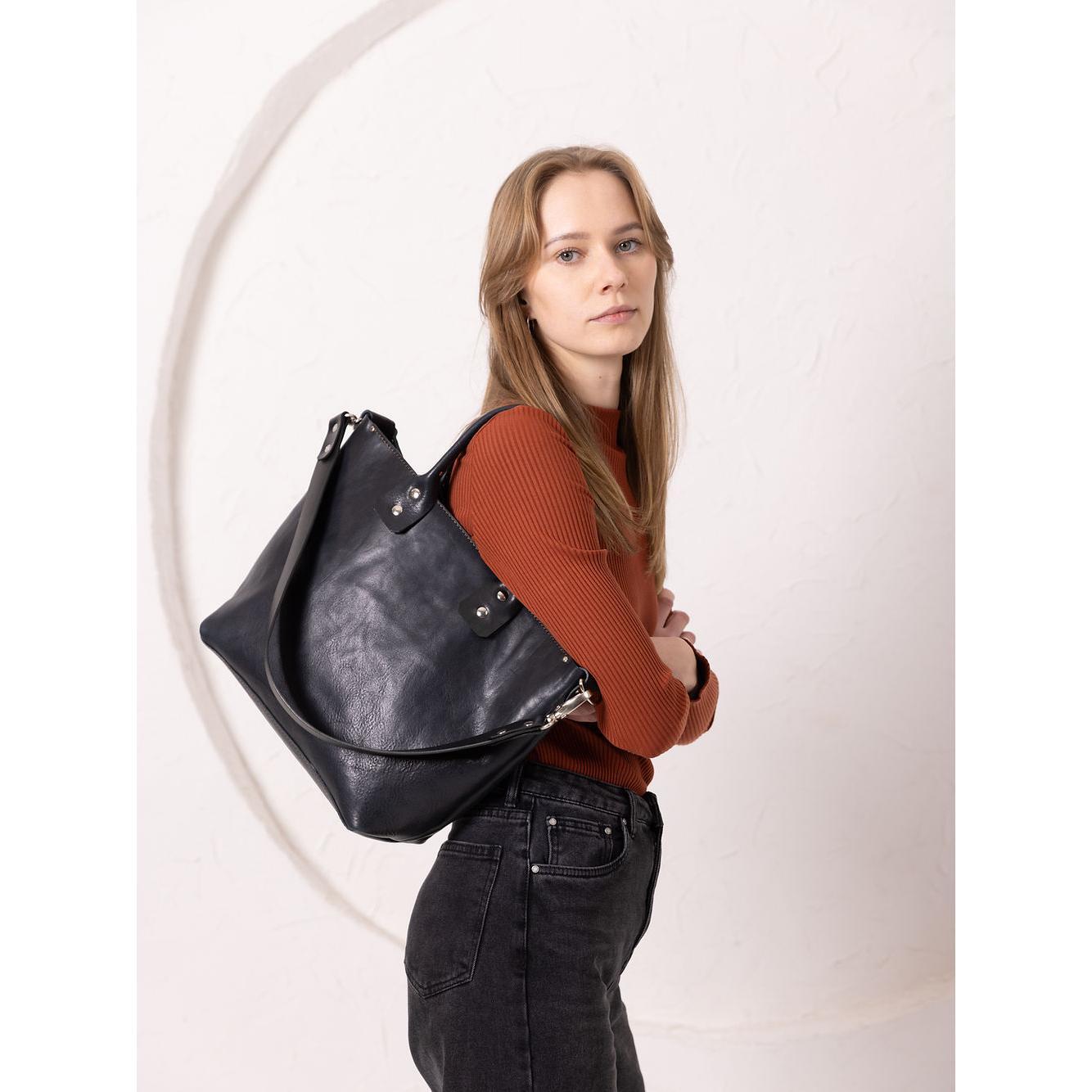MIGLE Leather Handbag - Dark Denim