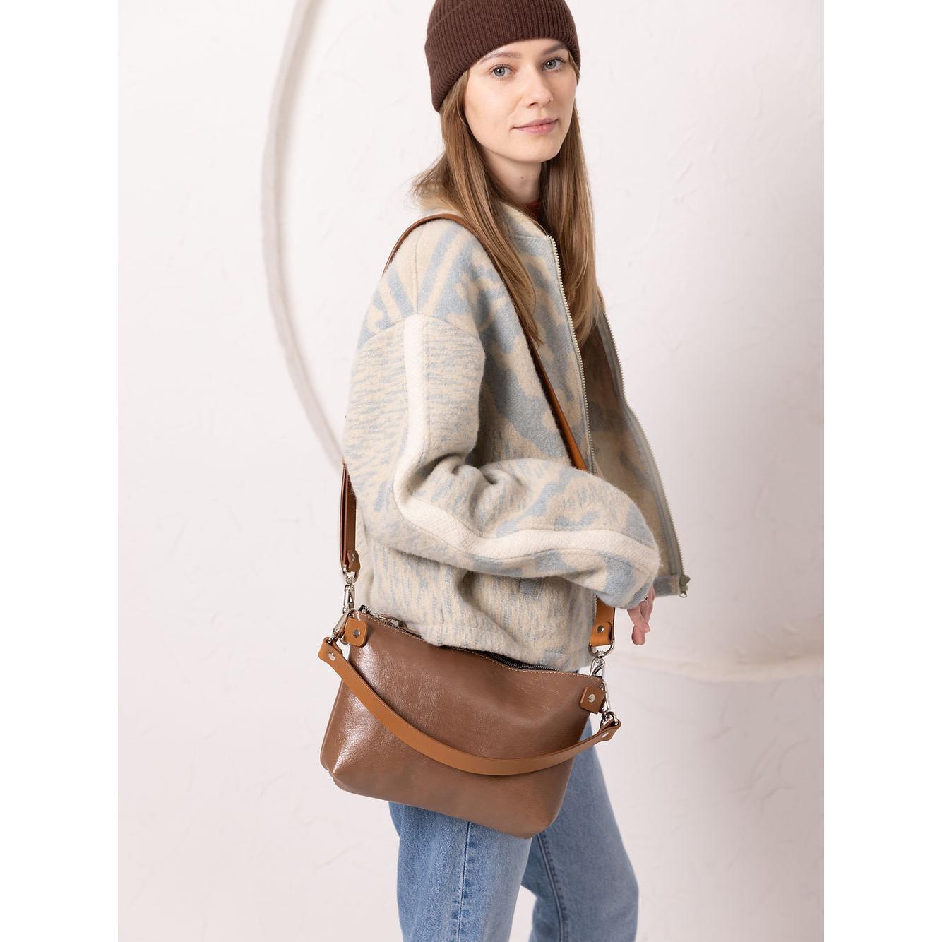 TOMMY Leather Bag with Two Handles - Cappuccino